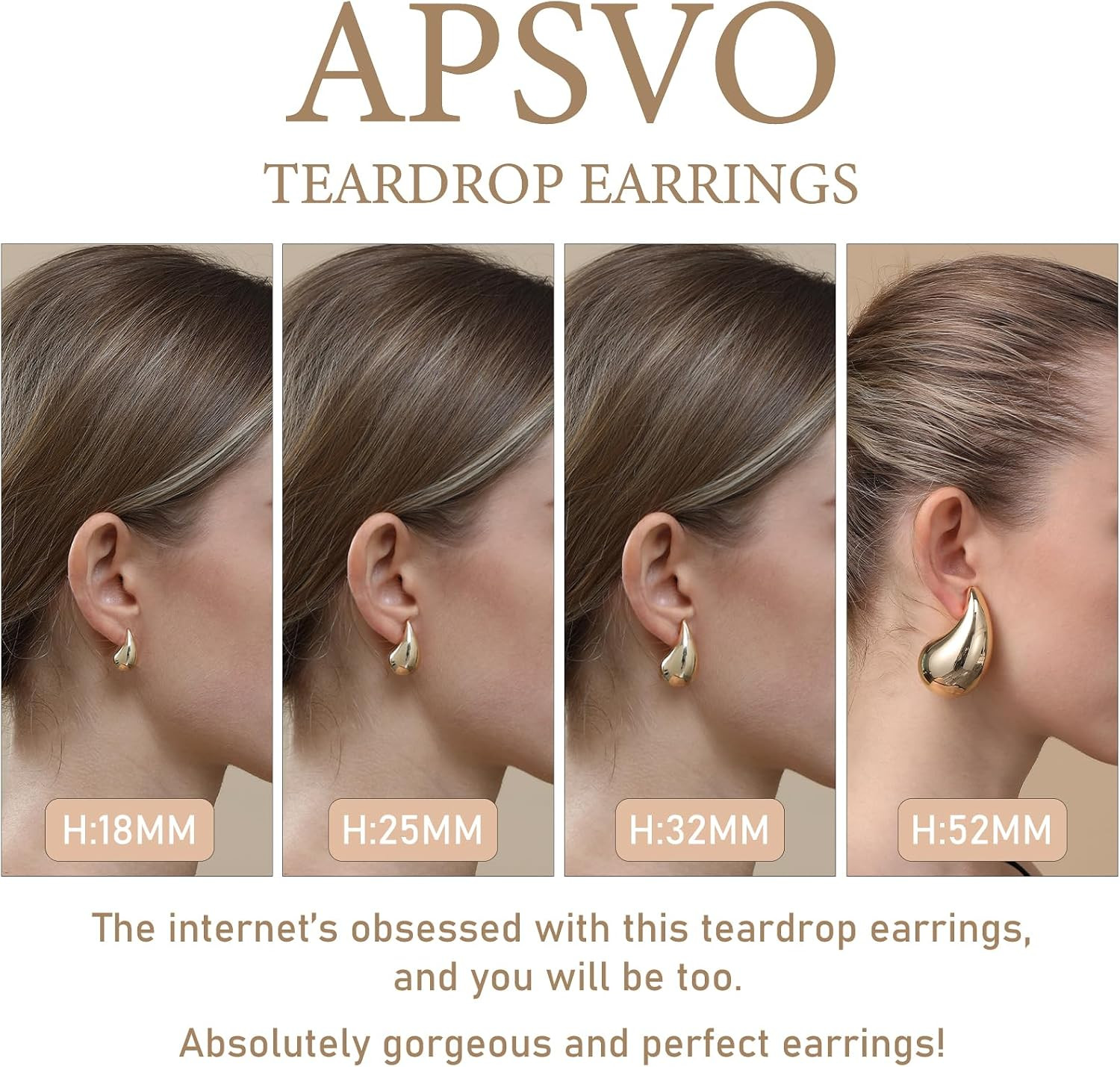 Chunky 14K Gold Plated Hoop Earrings for Women, Lightweight Waterdrop Hollow Ope