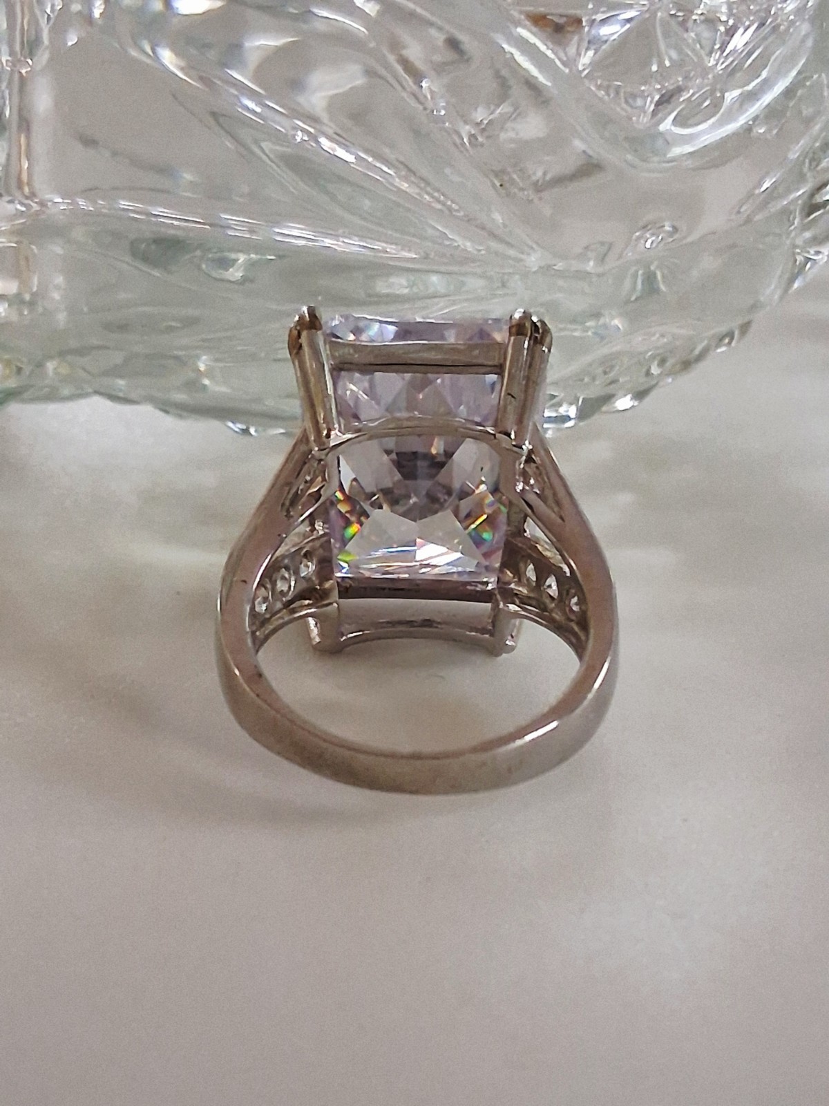 Emerald Cut 27 Carats Platinum Plated Statement Ring Size 8 SETA Palm Beach