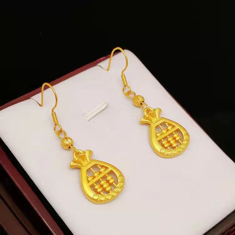 Fu Bag Earrings Brass Gold Plated Abacus Women’s Jewelry Gift