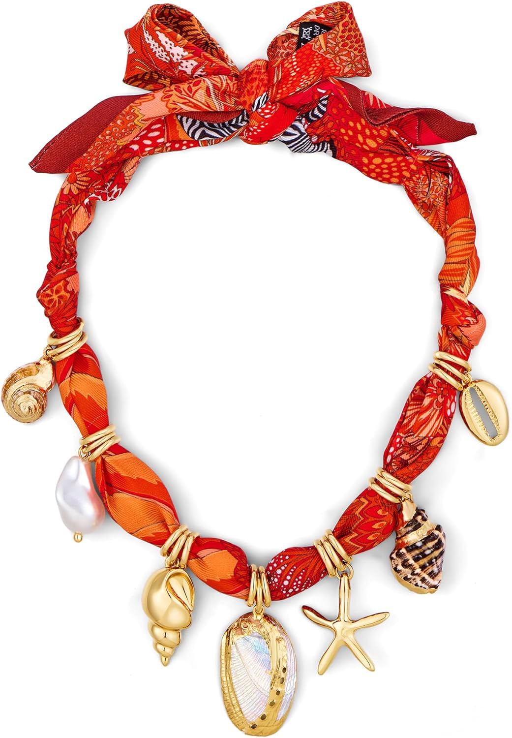 Scarf Necklace with Charms Heart Choker Necklace Shell Necklace Bandana Necklac