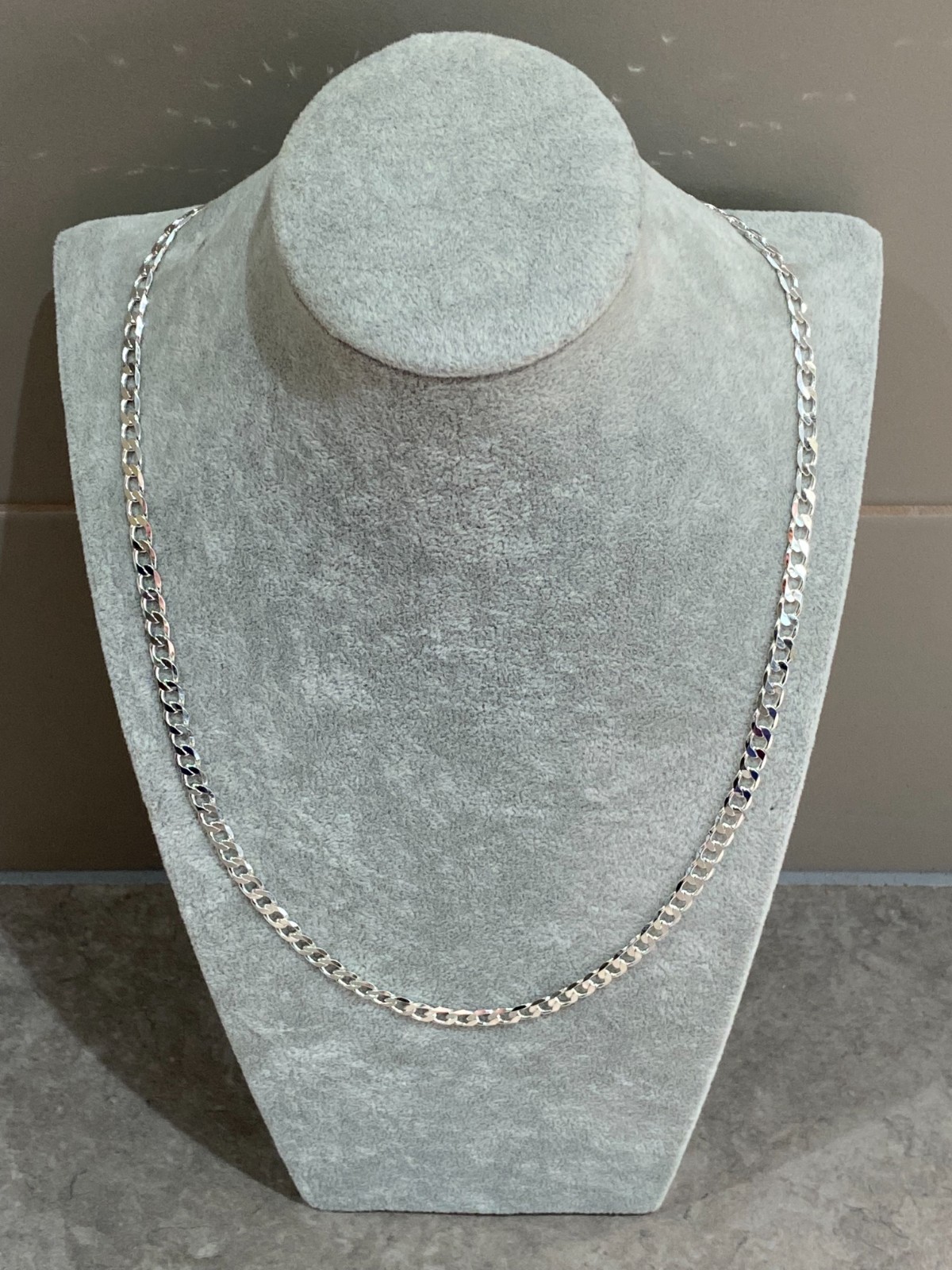 Mens Silver Plated Flat Curb Link Chain Necklace 22″ (55cm) 6mm Thick