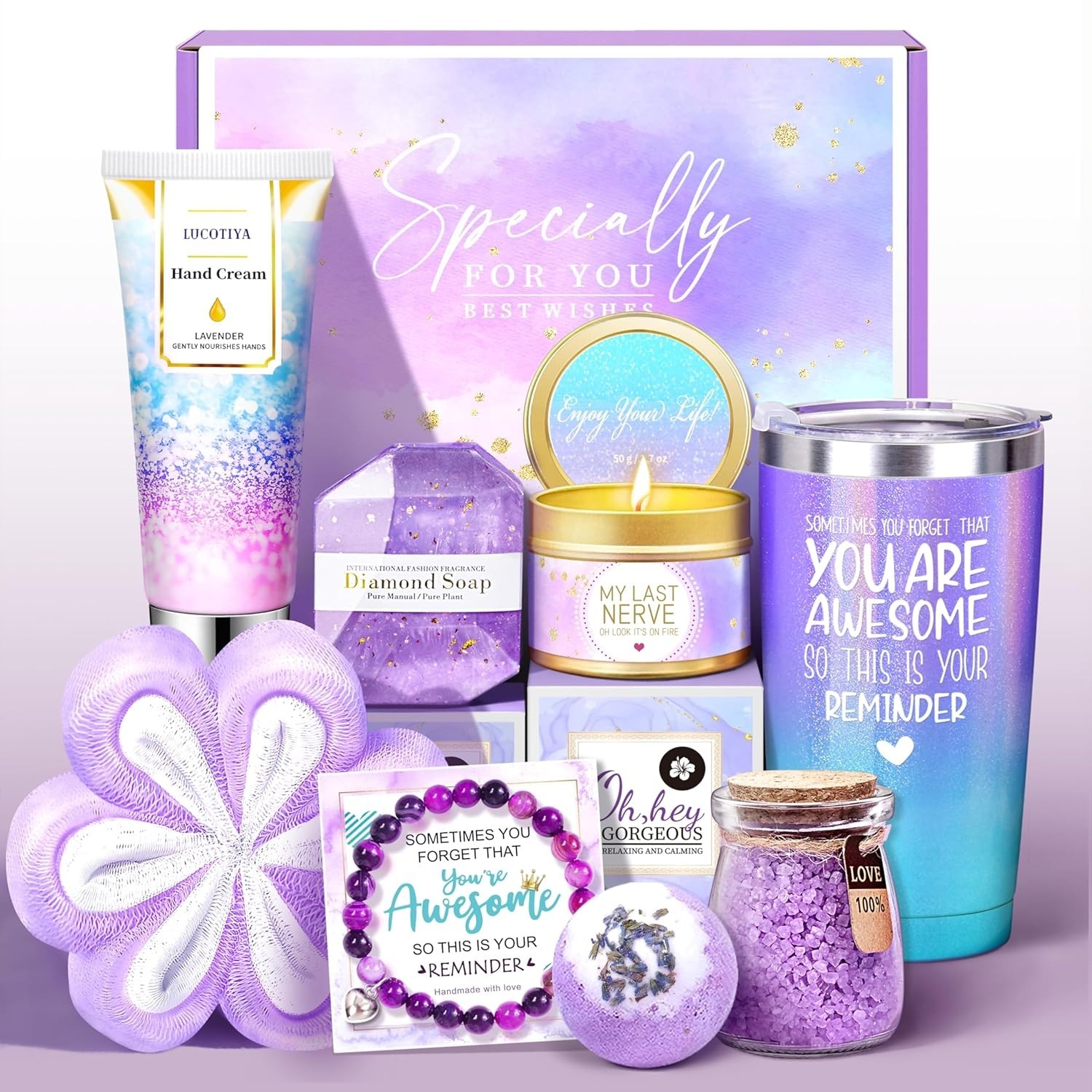 Lavender Spa Gift Set for Women – 9-Piece Relaxation Bundle in Elegant Box