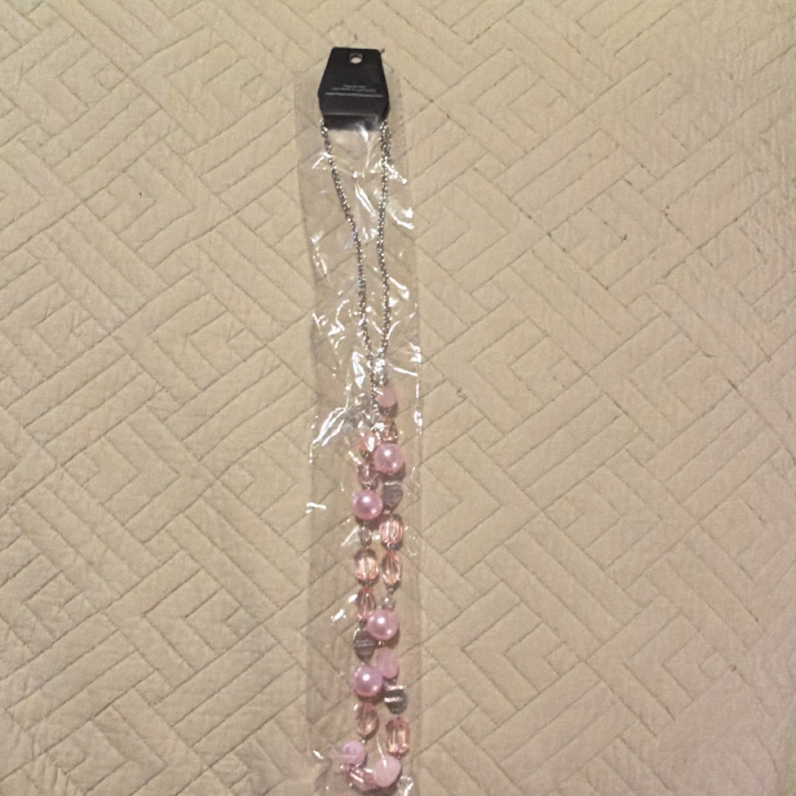Paparazzi Pink Silver Beaded Necklace with Plastic and Metal Chain