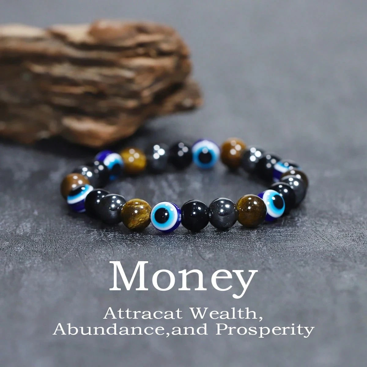 1pc Handmade Natural Stone Tiger’s Eye Devil’s Eye Beaded Bracelet, unisex