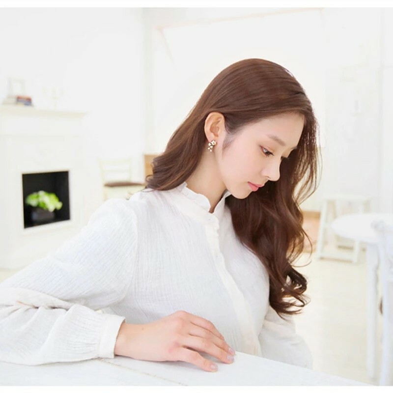 New Fashion Crystal Earrings For Women Branch Shell Pearl Flower Stud