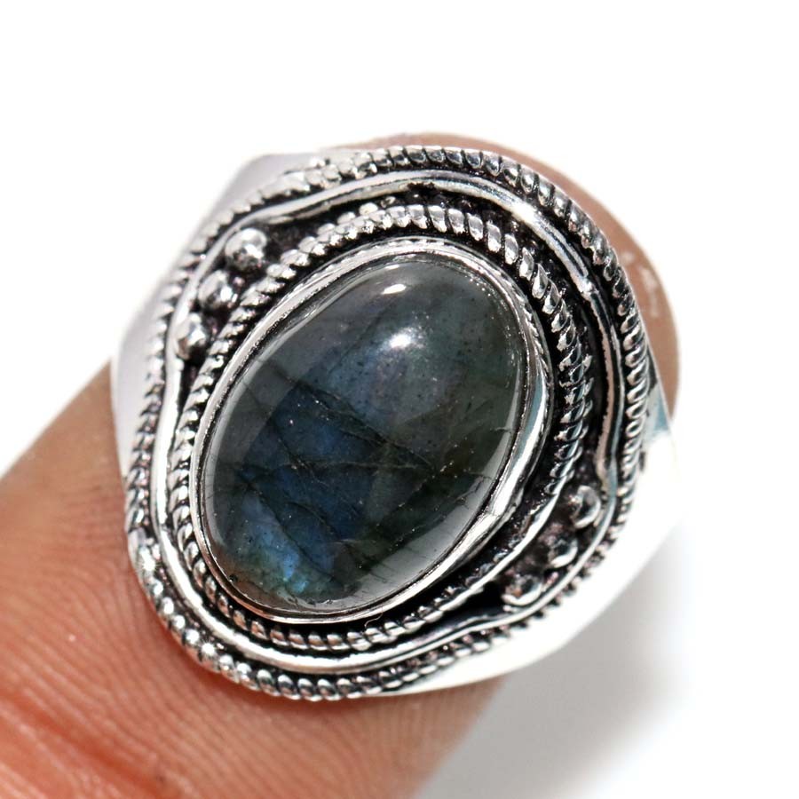 925 Silver Plated Pretty Fiery Labradorite Ring US 10 Festive Look Jewelry MJ