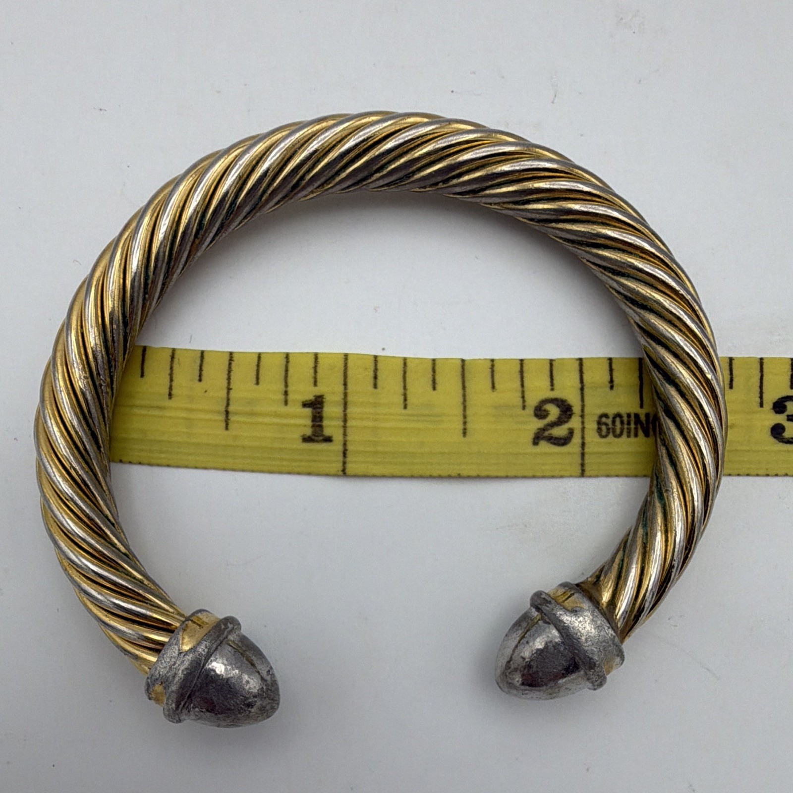 Gold/Silver Tone Twisted Wire Cable Cuff Bracelet Metal End Caps No Stone