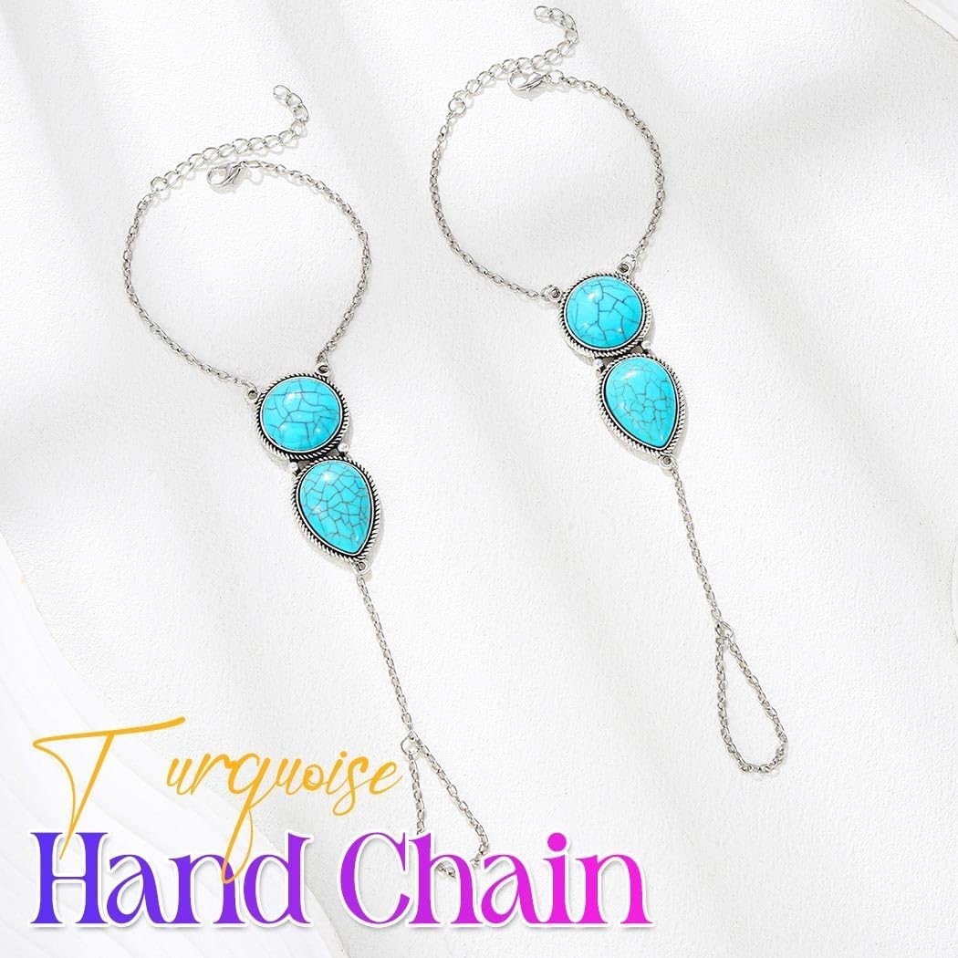 Pack of 2 Adjustable Turquoise Hand Chain Jewelry for Women – Chic Accessories