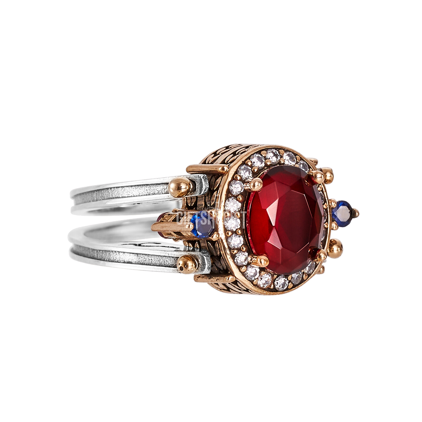 Turkish Reversible Oval Sapphire and Ruby Topaz 925 Sterling Silver Ring