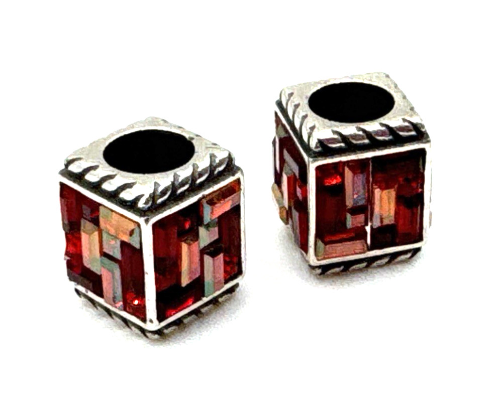 Brighton St Michel Cube Square Red Multi Colors Crystals Silver Spacer -Lot of 2