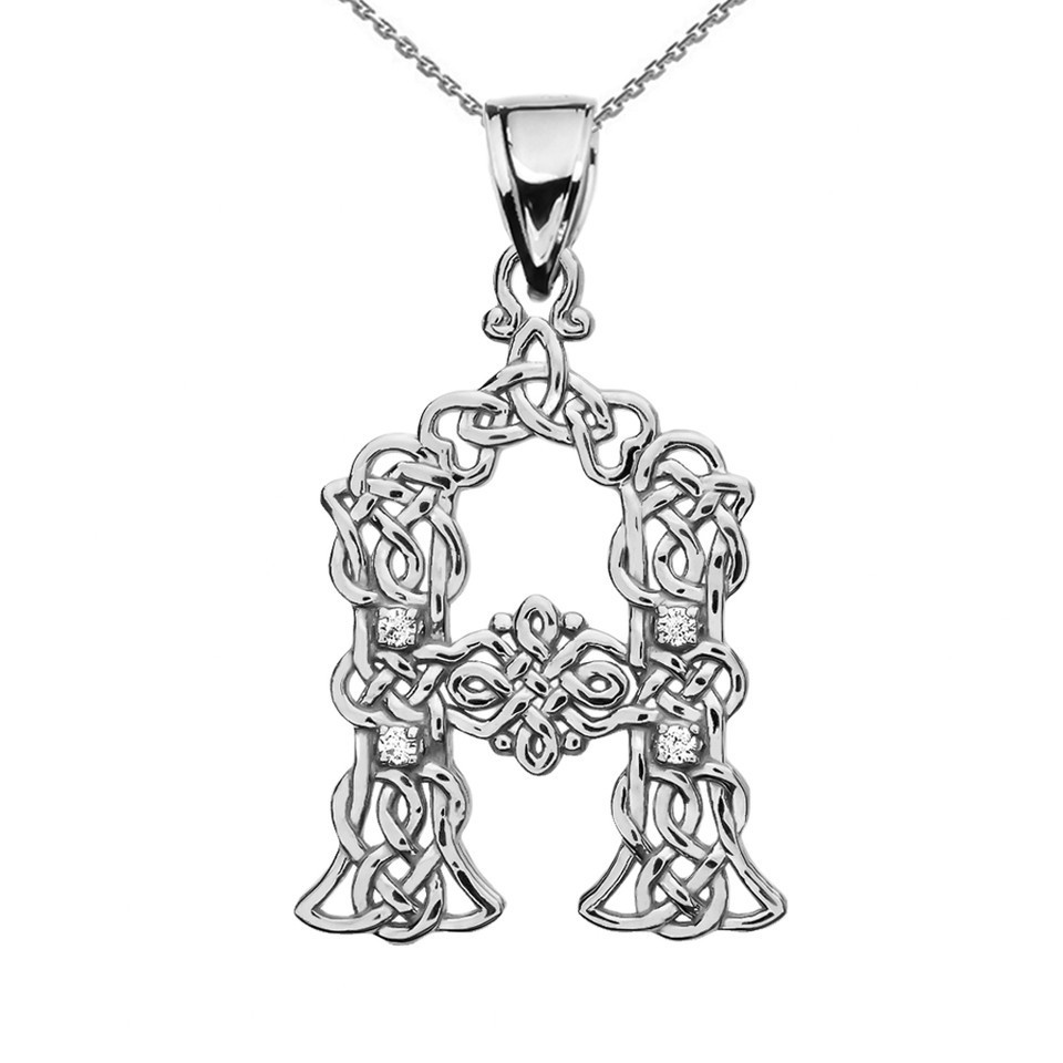 Sterling Silver Letter A-Z Initial Celtic Knot CZ Pendant Necklace