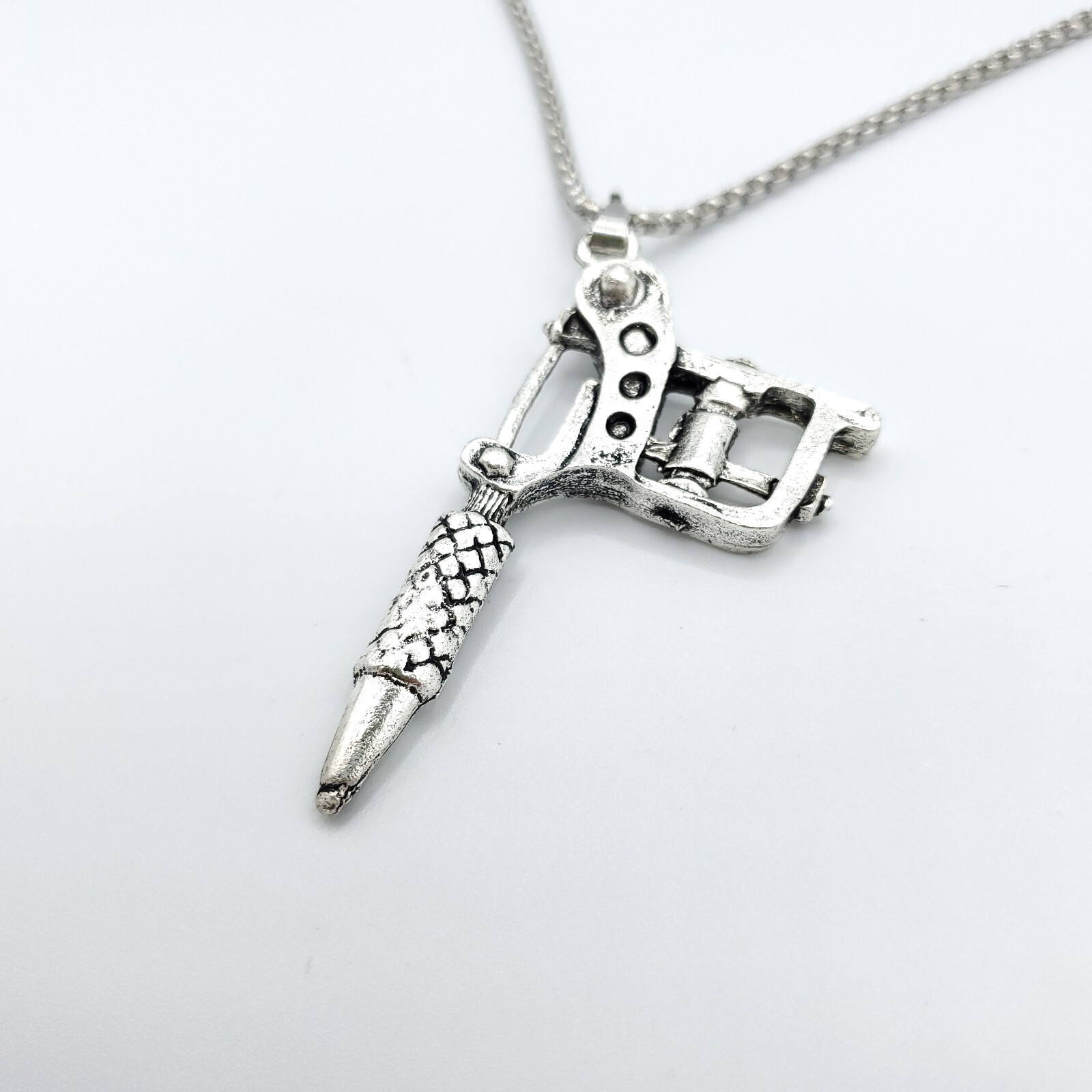 Tattoo Machine Gun SILVER Plated Necklace Ink Needle Rotary Tool Body Artist