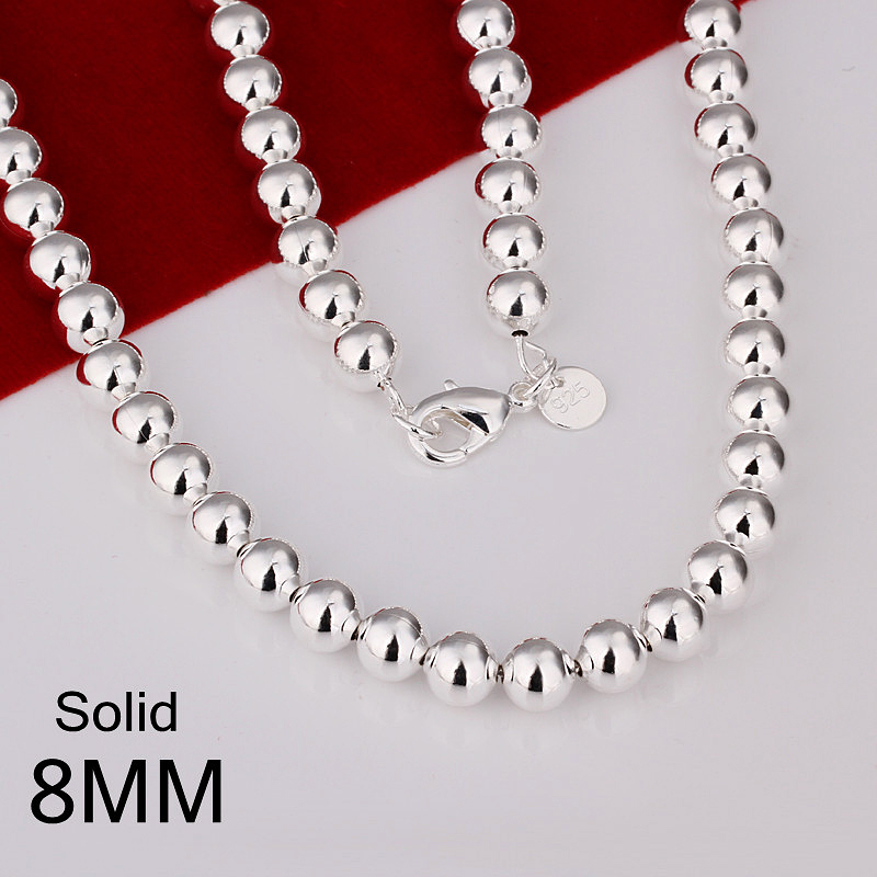925 Silver Filled / Rose Gold GF Solid Ball Beads Charm Necklace 20″ 4MM – 10MM
