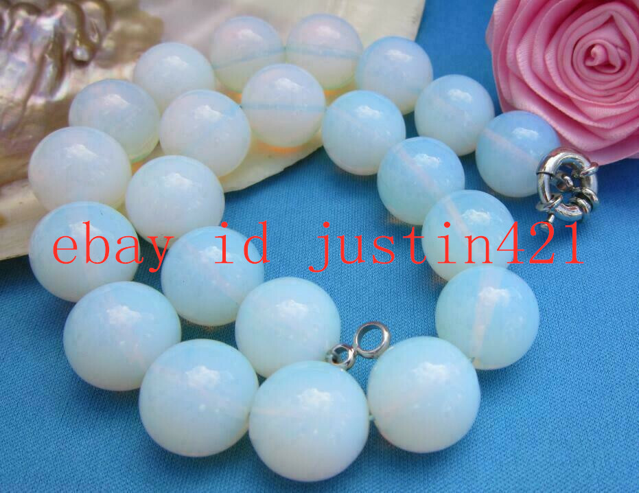 Rare Huge 20mm White Sri Lanka Moonstone Round Gemstone Necklace 18” AAA++