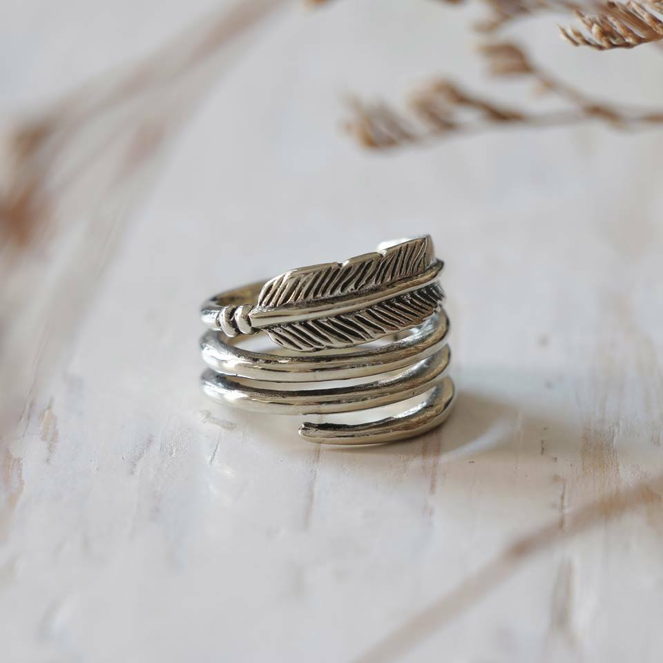 feather eagle Ring silver 925 Angel Wings Bird Owl Boho handmade lady women Girl