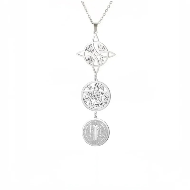 Triple Amulets Protection Necklace Featuring Witch Knot Pentagram Tetragramaton