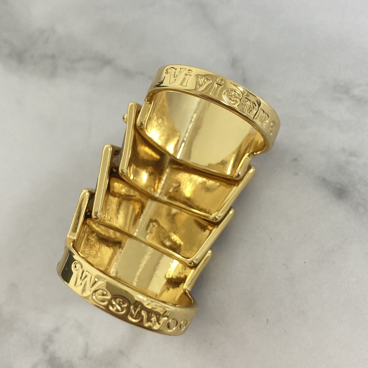 Vivienne Westwood Ring M Size 6.5-7.5 ARTEMIS Armor Gold Black w/Pouch NO BOX