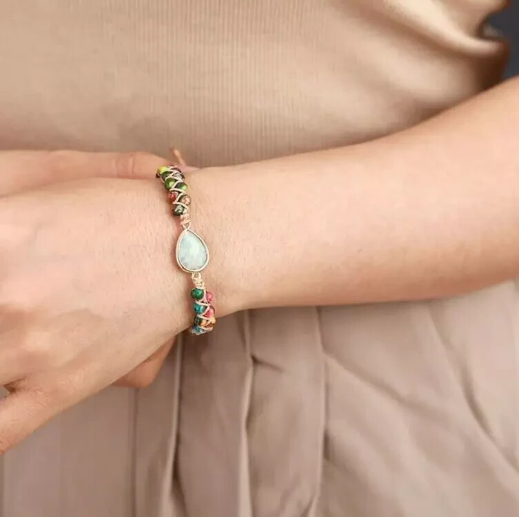 Natural Amazonite Beaded Healing Women Bracelet Healing Reiki Handmade Gift