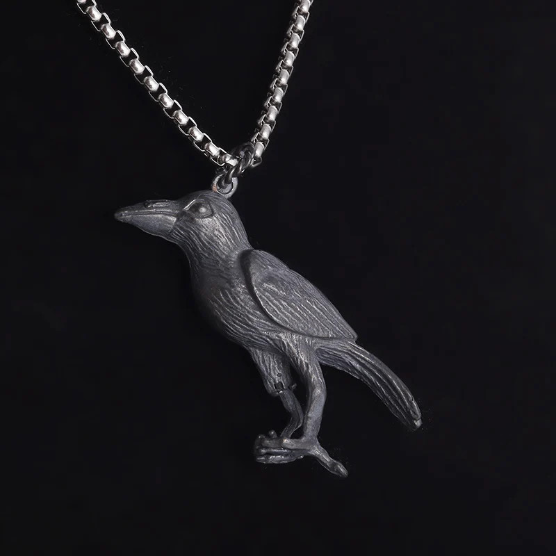 Celtic Raven Crow Jewelry Vintage Gothic Black Nordic Bird Pendant Necklace
