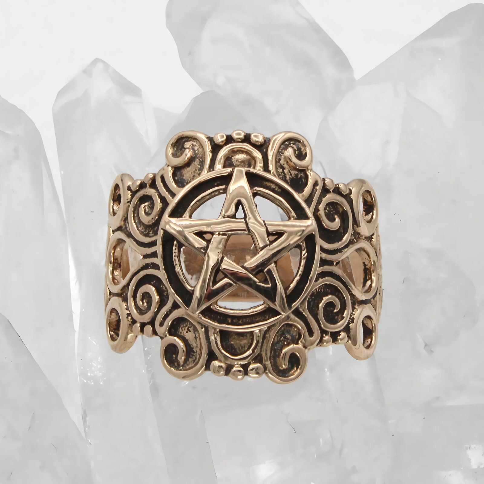 Large Ornate Bronze Pentacle Ring Pentagram Witch Jewelry Wiccan Pagan Jewelry