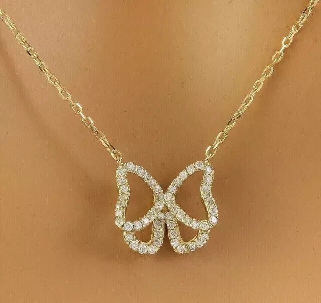 14K Yellow Gold Finish Simulated 1Ct Round Cut Diamond Women Fancy Chain Pendant