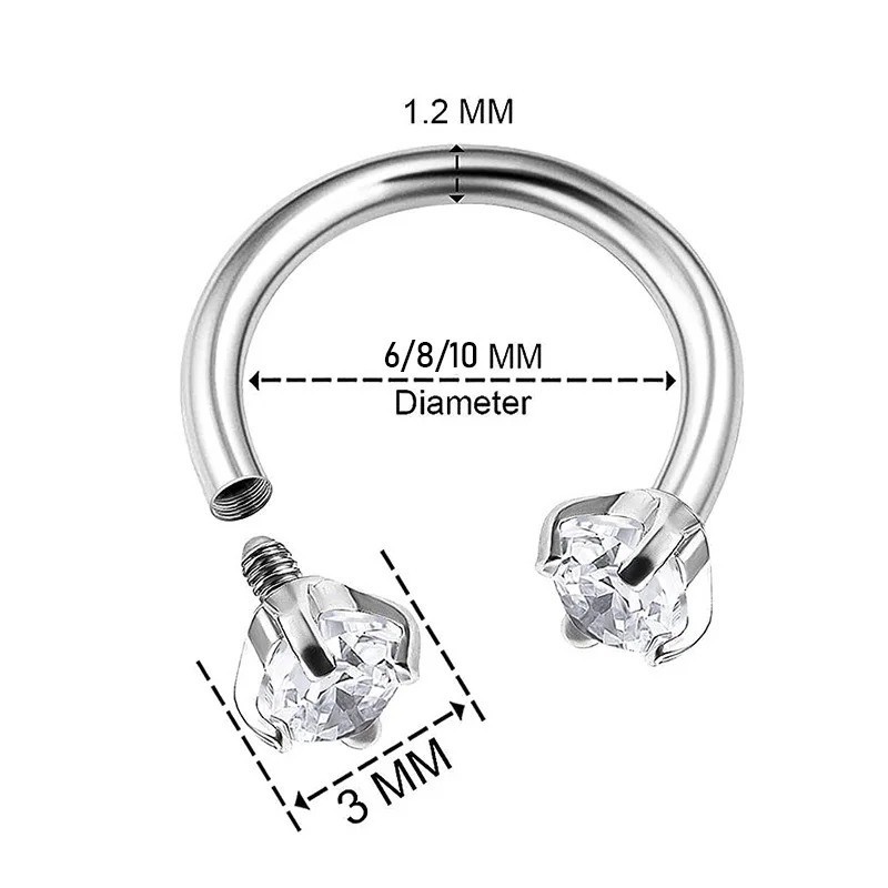 2PCS Stainless Steel Zircon Horseshoe Piercing Ring Nose Ear Belly Jewelry