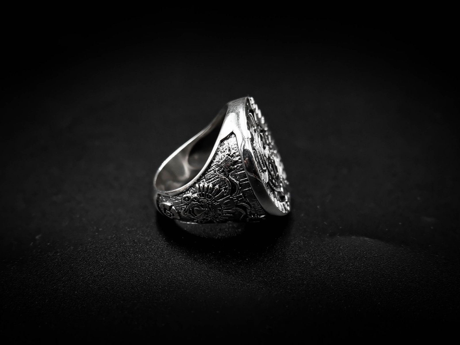 Men’s Tribal Aztec Mayan Calendar Ring, Mayan Rings 925 Sterling Silver
