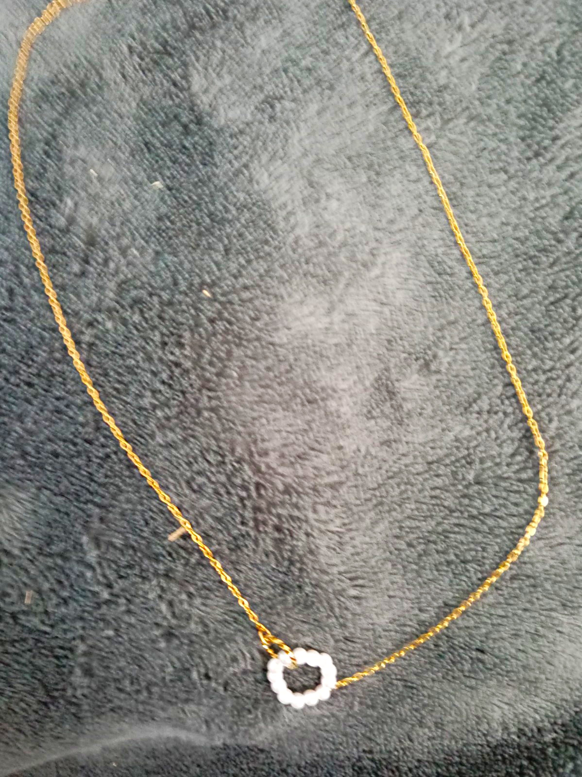 18k Gold Cable Chain Necklace Adjustable Lobster Heart Natural Pearl Charm