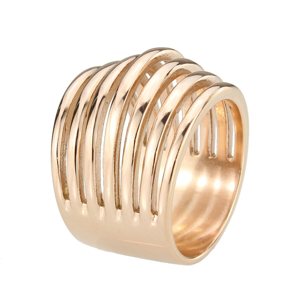 Women’s Ring, Rose Gold Plated, Stainless Steel, Statement, Wide Band, Multi Row