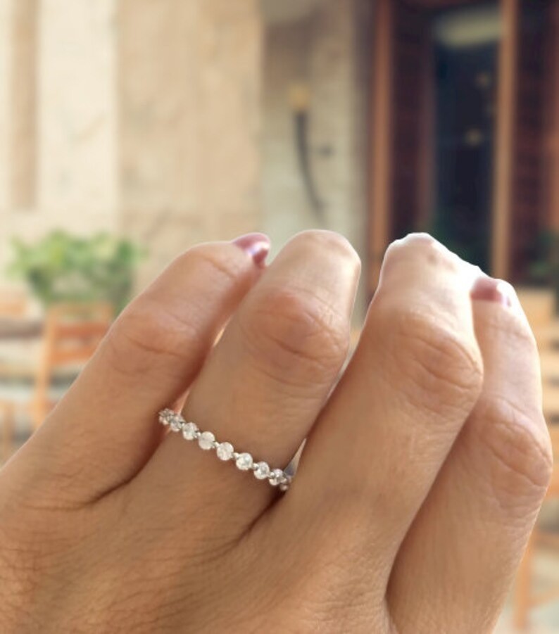 Round Full Eternity Wedding Band 14K Rose Gold Plated Silver Anniversary Gift