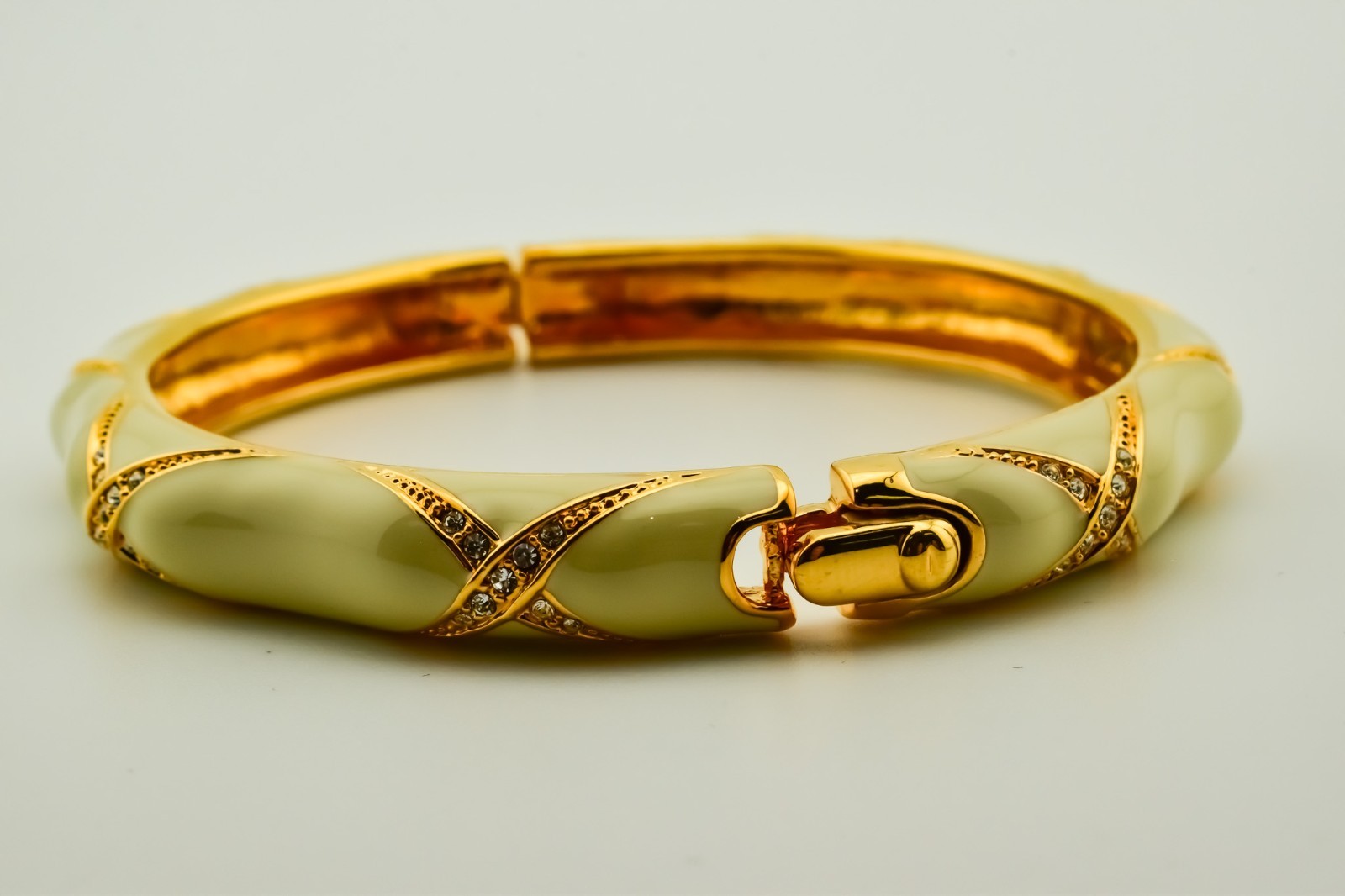 Camrose & Kross Audrey Hepburn Ivory Rhinestone Hinged Bangle Bracelet