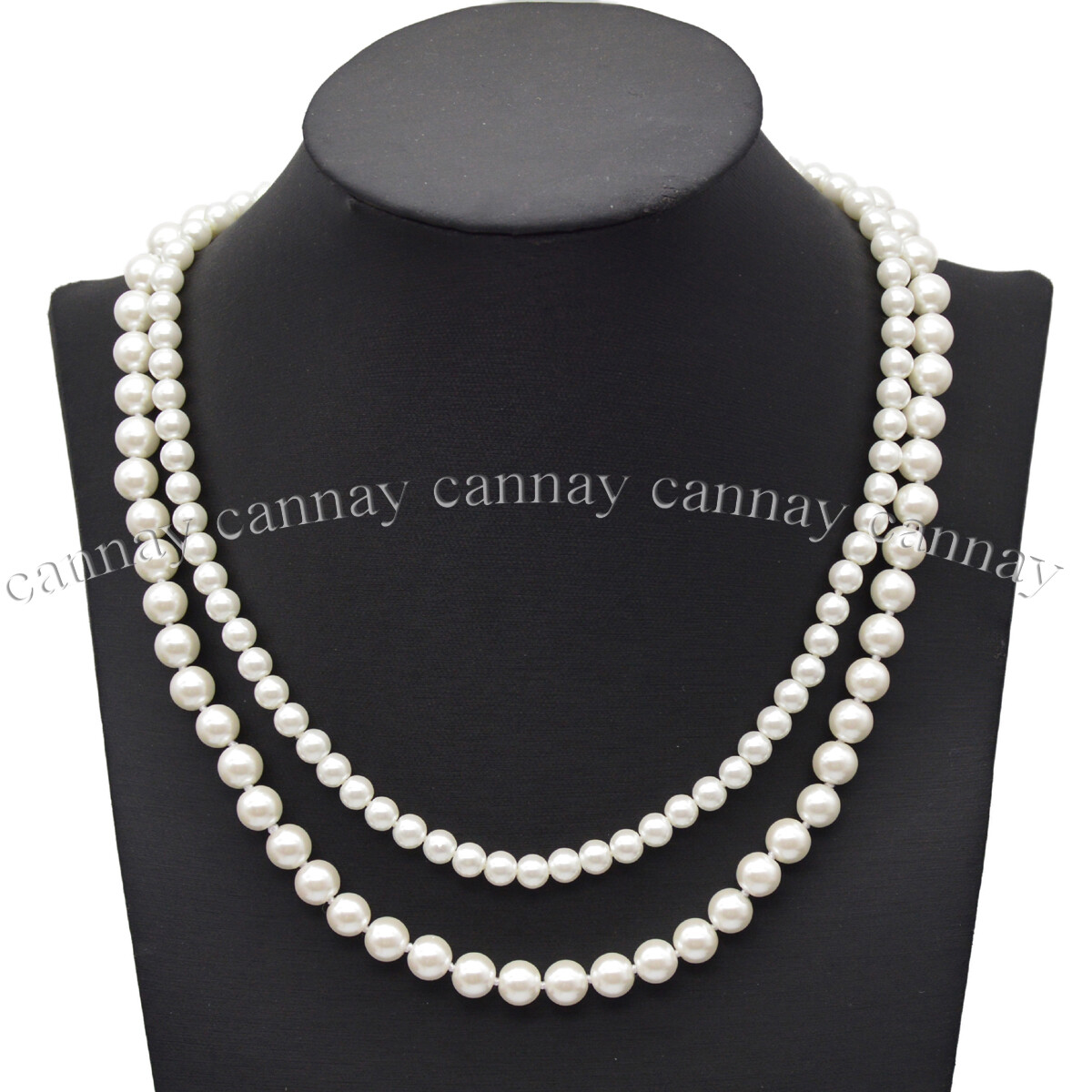 2Rows 6mm 8mm South Sea White Shell Pearl Faux Pearl Round Beads Necklace 18-20″