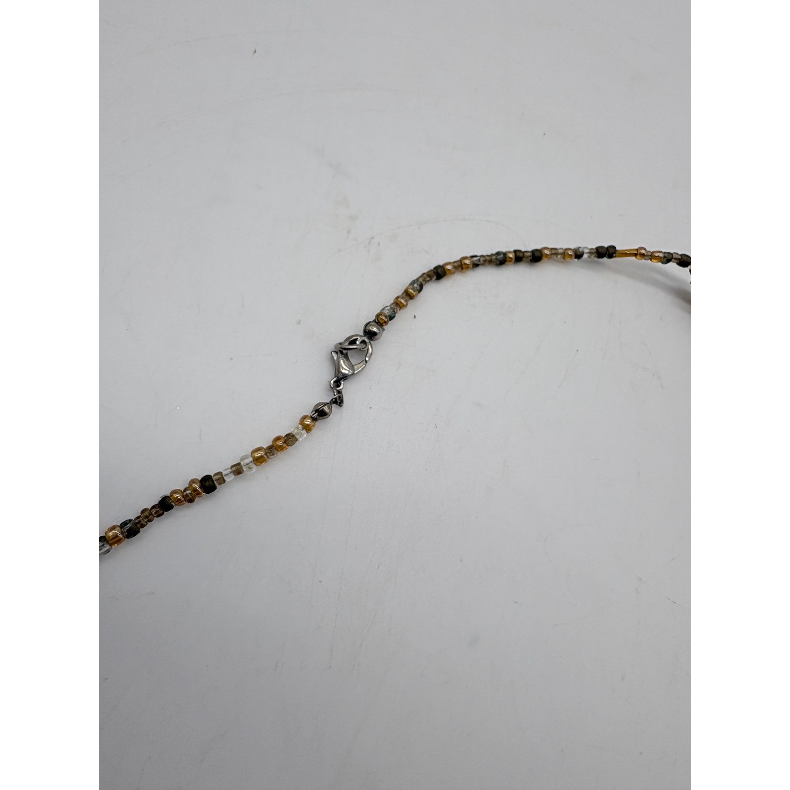 Bohemian Long Beaded Necklace Brown Cream Earthy Tones Mixed Media 36 Inch