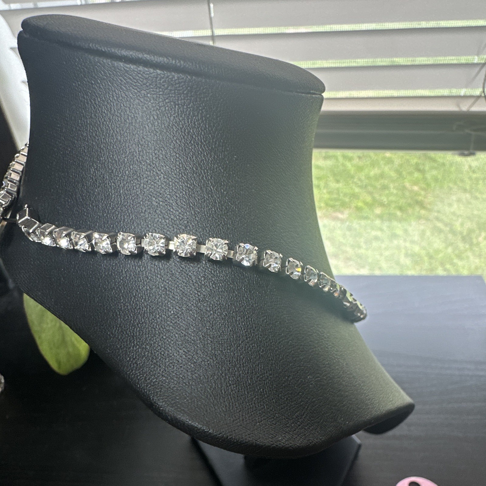 WEISS Signed Silver Tone Clear Crystal Tennis Choker Necklace Hook 12-18in