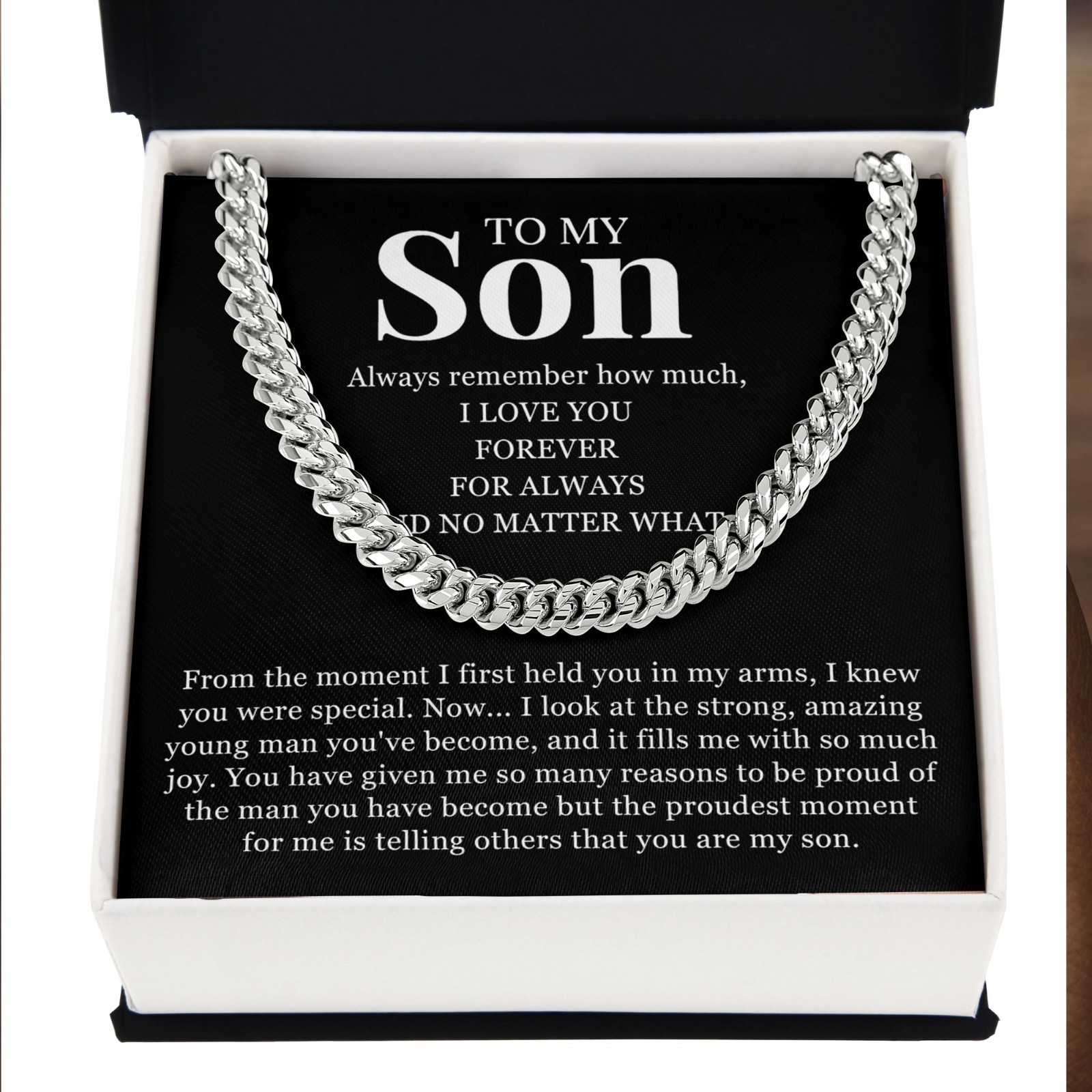 To My Son Necklace I Love You, Cuban Link Chain Birthday Gift Jewelry Teen Boys
