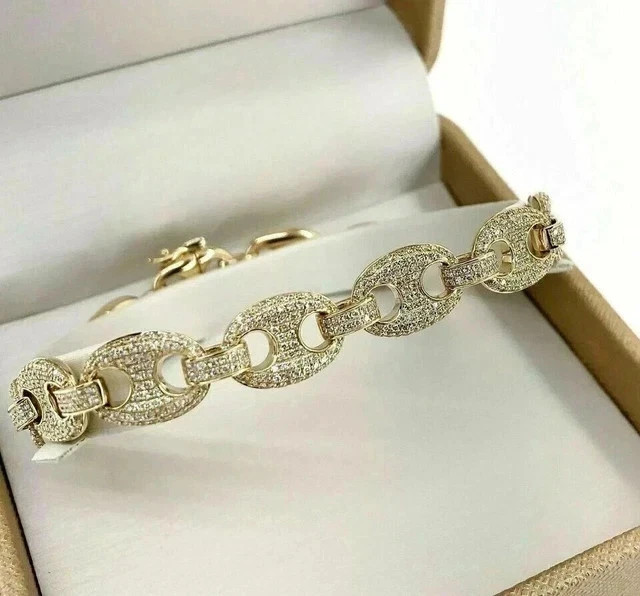 9Ct Round Cut Simulated Diamond Engagement Tennis Bracelet 14KYellow Gold Plated