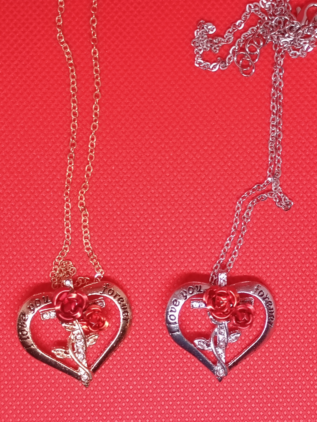 I Love You Forever Rose Cross Heart Pendant Necklace Silver or Gold Color