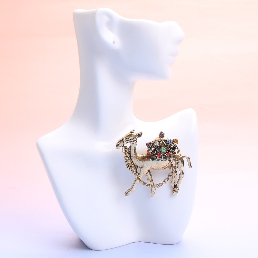 Exotic Travel Inspired Camel Brooch Rhinestones Gold Accents Perfect Accessory