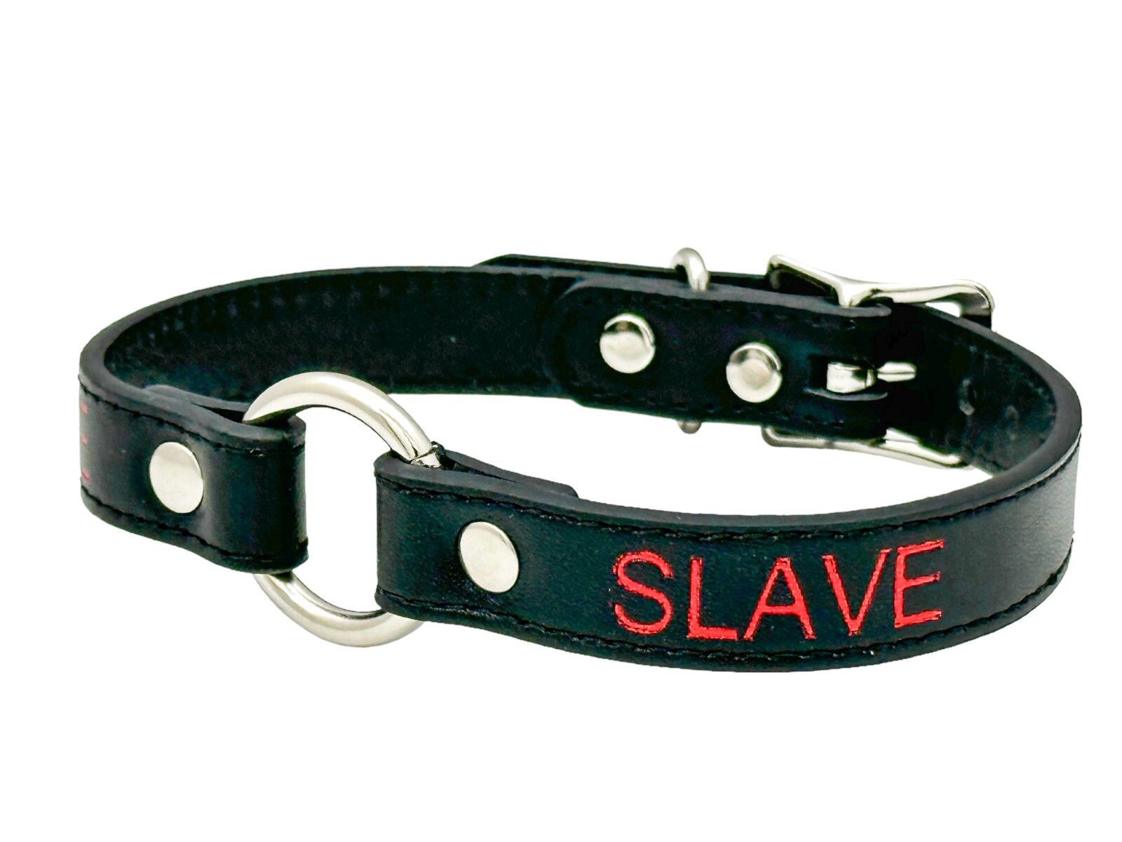Name SILVER Ring RED Choker BDSM Collar Vegan Leather Necklace O Ring Fetish