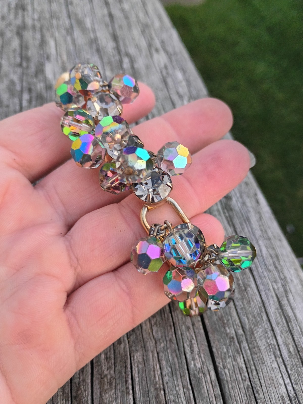 Vintage Unsigned JULIANA DeLizza Elster D&E Crystal Cluster 5 Link Bracelet