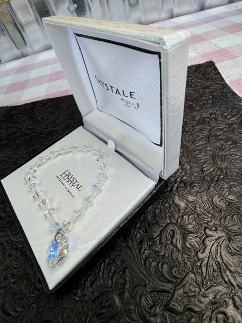 Crystale by L&J Swarovski Elements Aurora Borealis Crystal Heart Bracelet NIB