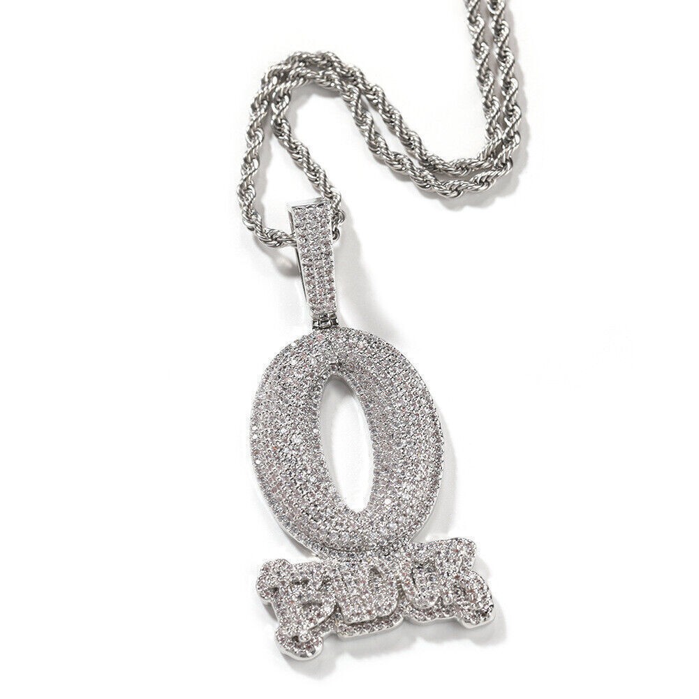 24″ 5A CZ Men O BLOCK ICED Pendant Chain Necklace 18K Gold Plated Silver Hip Hop
