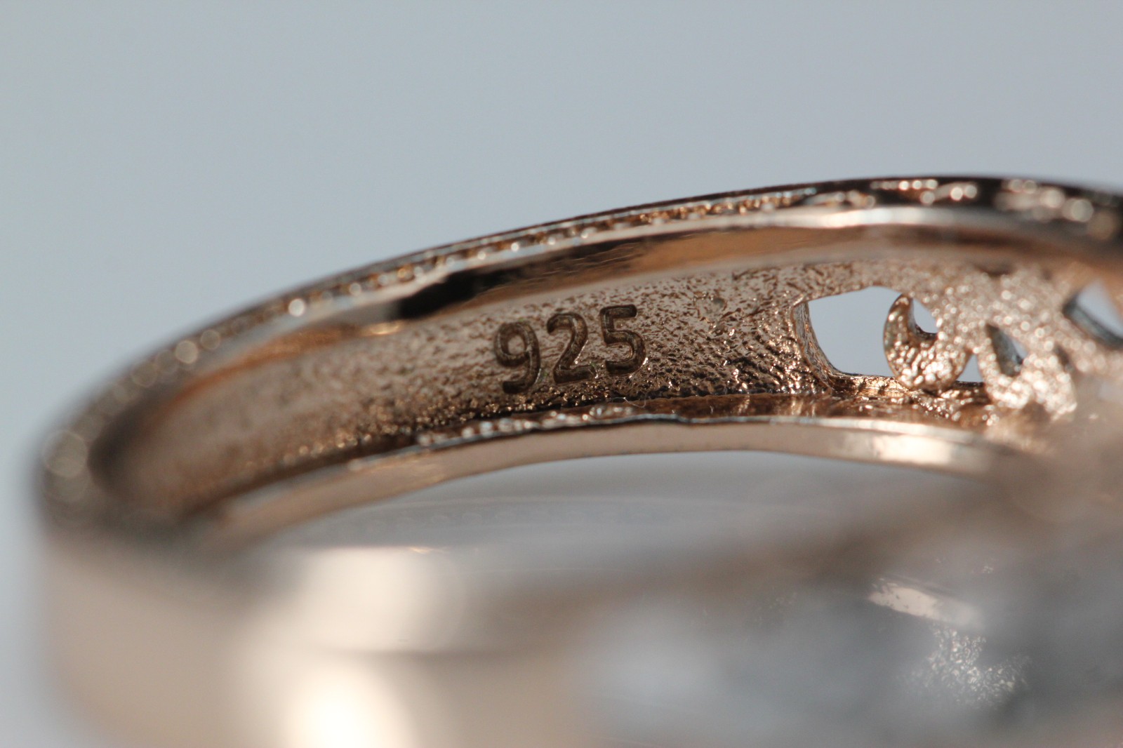 Rose Gold Plated Sterling CZ Filgree Design Size 10.25 Ring 5.8 Grams RIN9781