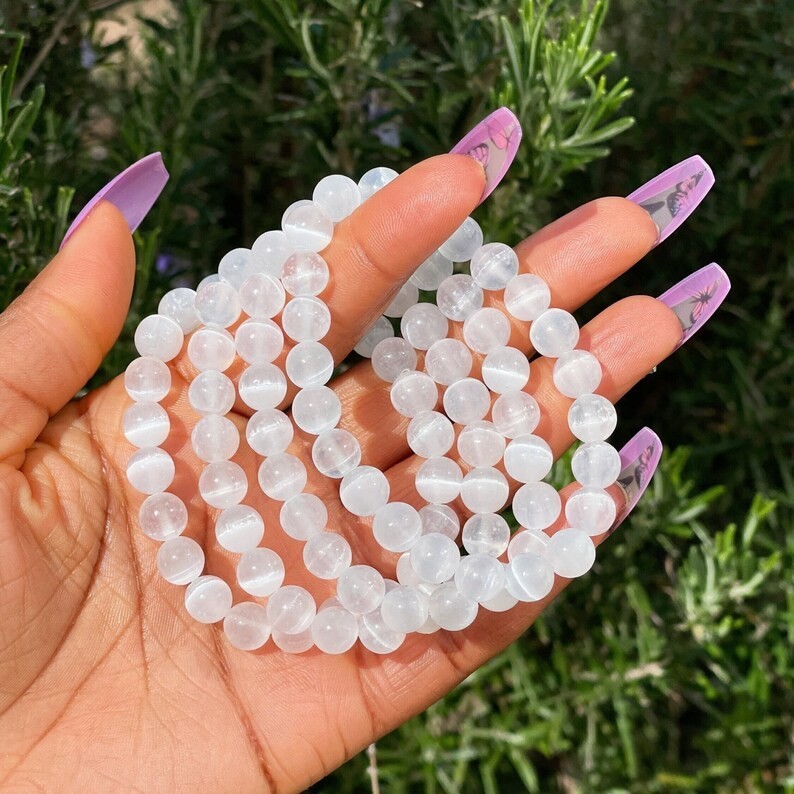 Natural Selenite Stone Stretch Bracelet 8mm Gemstone Beads Healing Crystal Gifts