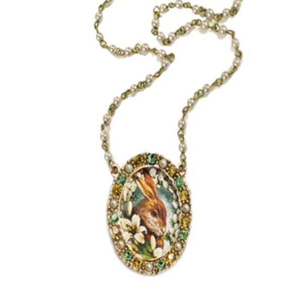 Sweet Romance Bunny in Lilies Garden of Bunnies Necklace Handmade in Los Angeles