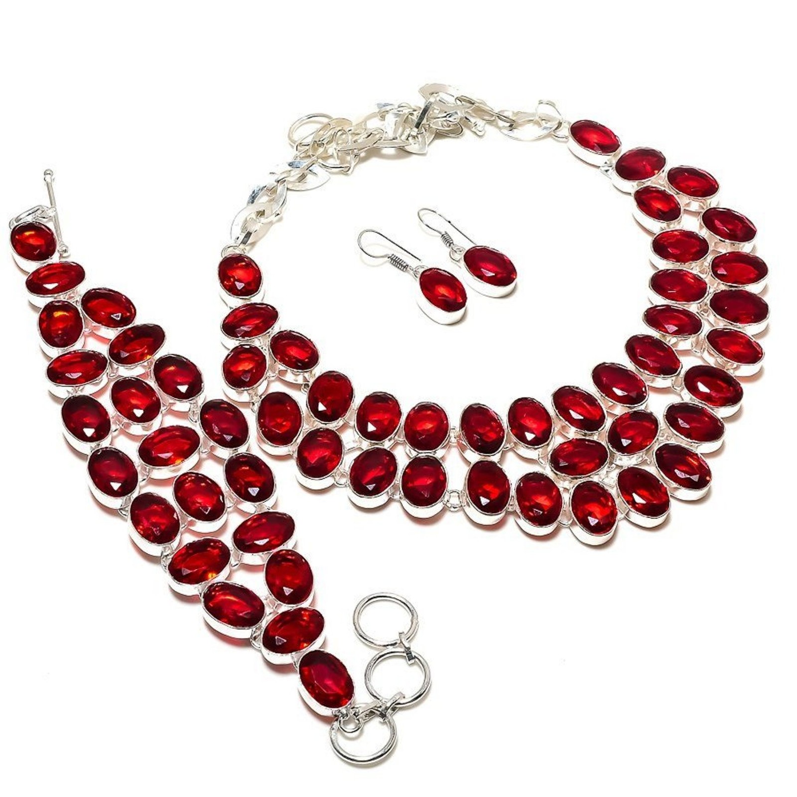 Faceted Mozambique Garnet Oval Shape Gemstone Handmade Gift Jewelry Necklace Set