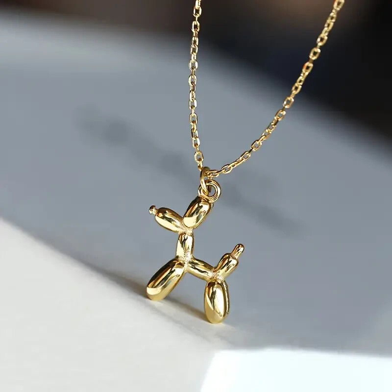 Trendy Balloon Dog Pendant Necklace Golden Toned Women Fashion Gift