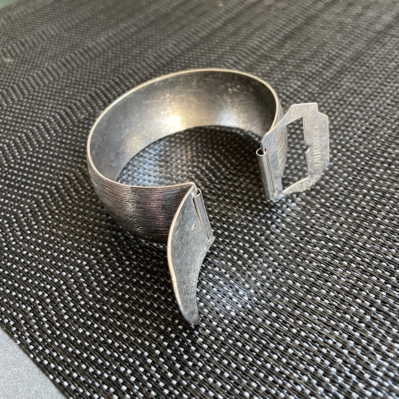 Hinged Coventry Silver Brushed Texture Buckle Cuff Bangle Bracelet Vintage