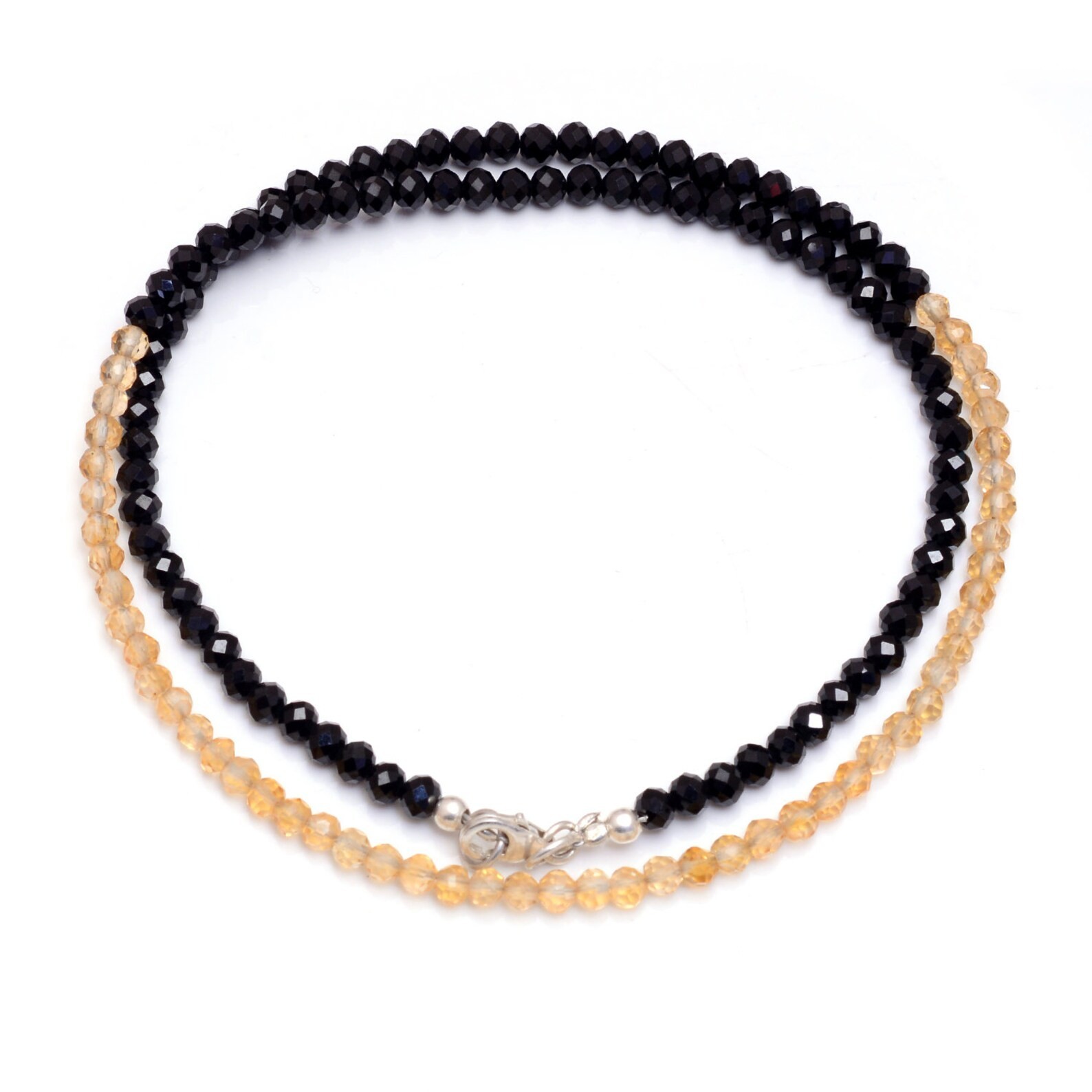 2-3MM Black Spinal & Citrine Faceted Round Gemstone Beads 2 Multi Necklace 24”