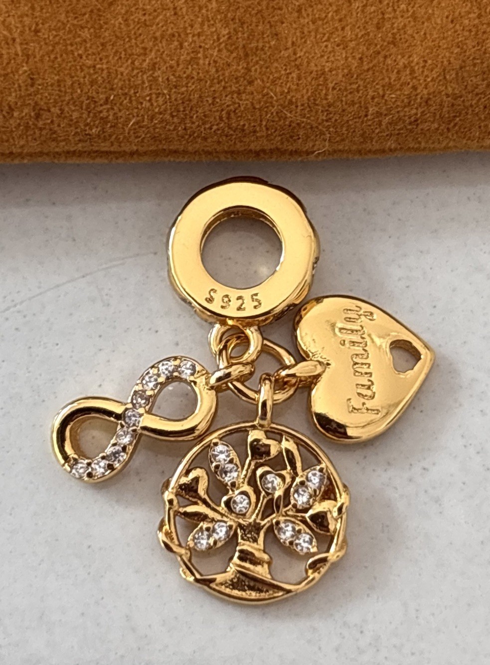 Gold Plated Sterling Silver Family Heart Tree Infinity Dangle Charm 925 Bead Uk